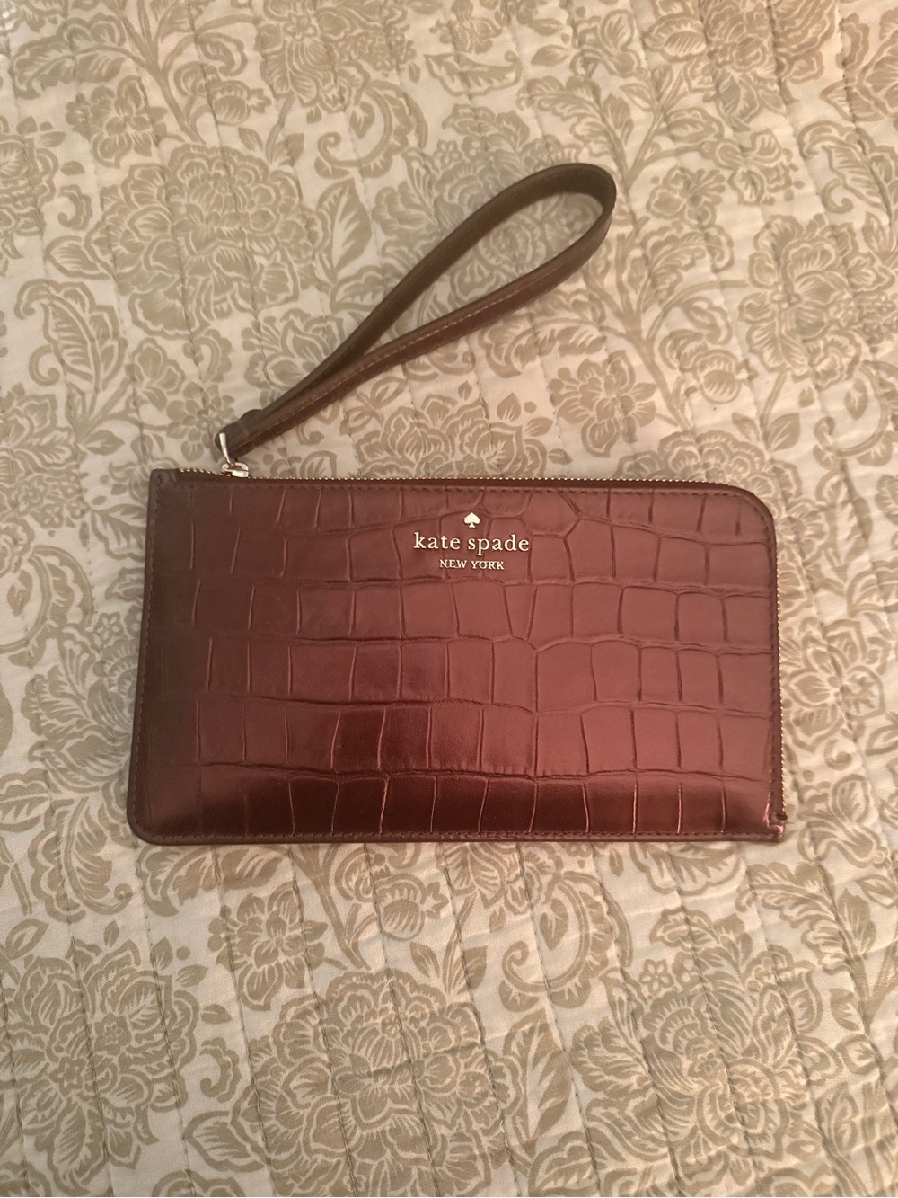kate spade Croc-Embossed Brown Wristlet Clutch